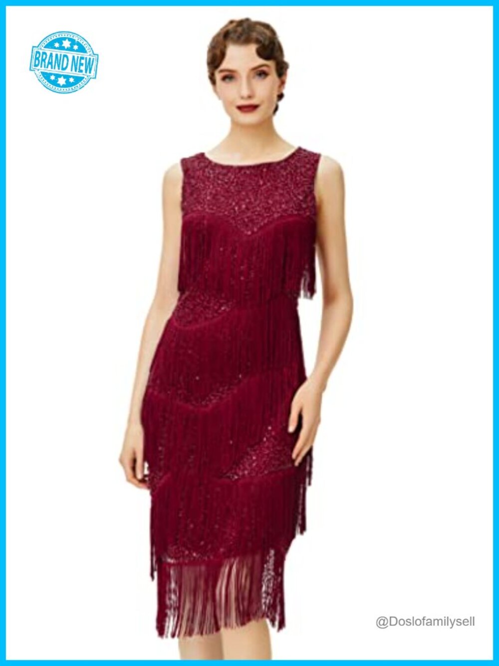 1920s Flapper Dress Fringe Sequin Gatsby Midi Sleeveless